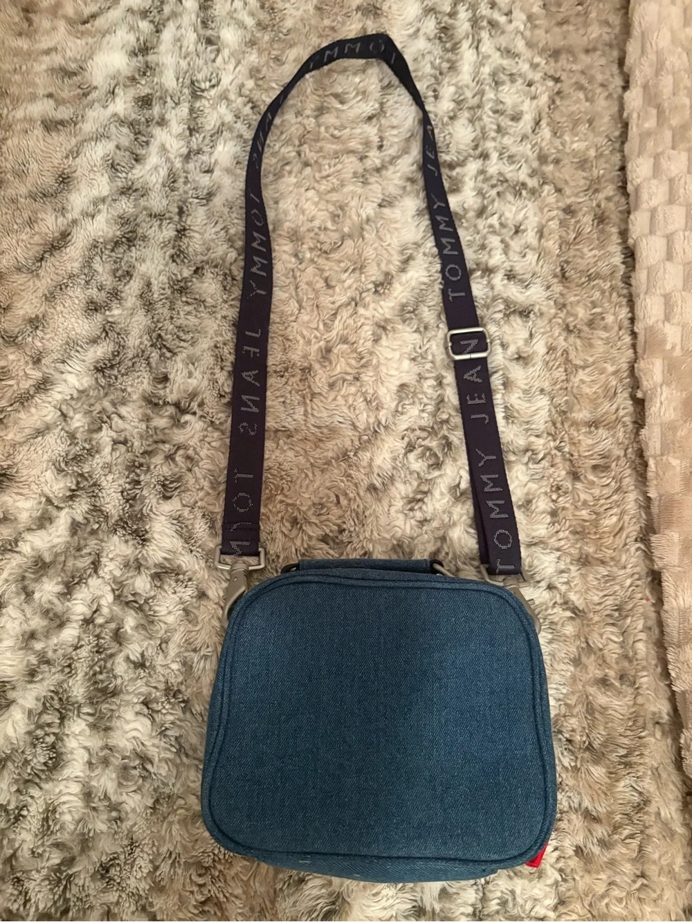 Tommy Hilfiger Denim Blue Crossbody Bag with Signature Stripe